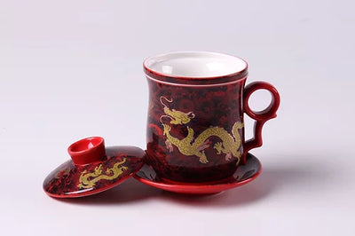 TASSE EN PORCELAINE AVEC INFUSEUR -DRAGON ROUGE