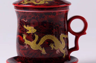 TASSE EN PORCELAINE AVEC INFUSEUR -DRAGON ROUGE